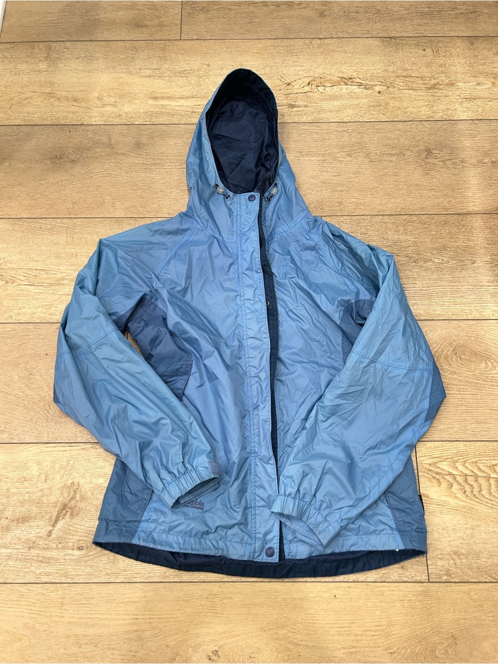 Columbia Sportswear Co Sz Large Women's Light Blue Hooded Packable Rain Jacket